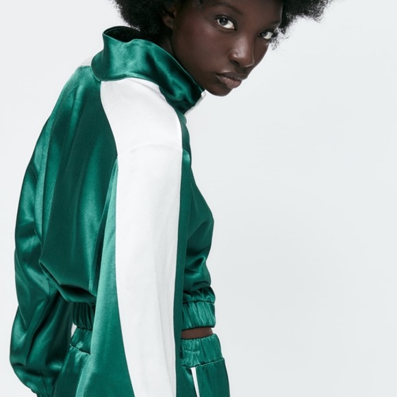 ZARA piped green satin jacket size small - Picture 8 of 10